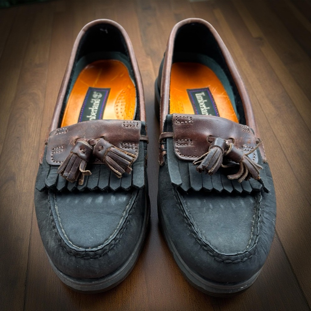 Timberland Black and Brown Leather Tassel Loafers